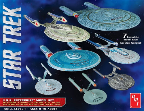Star Trek USS Enterprise Set: NX01, NCC1701, NCC1701 Refit, NCC1701B/C/D/E (7 Snap Kits)