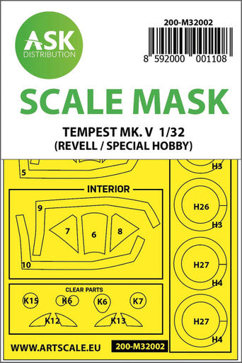 1/32 Art Scale Hawker Tempest Mk.V double-sided  painting mask for Revell / Special Hobby