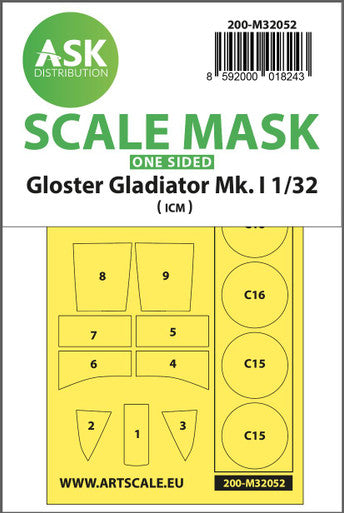 1/32 Art Scale Gloster Gladiator Mk.I one-sided  painting mask for Revell / ICM