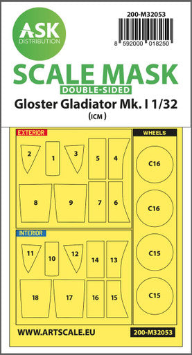 1/32 Art Scale Gloster Gladiator Mk.I double-sided  painting mask for Revell / ICM