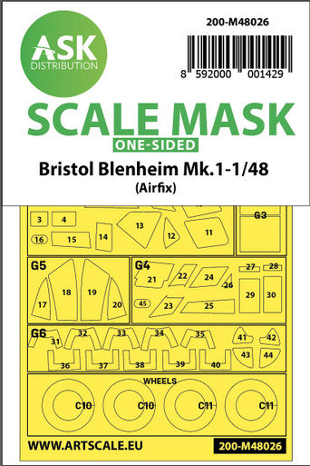 1/48 Art Scale Bristol Blenheim Mk.I one-sided painting mask for Airfix