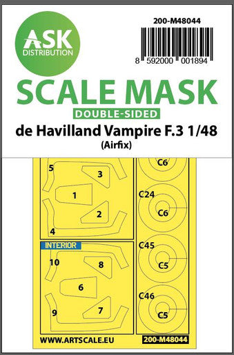 1/48 Art Scale De Havilland Vampire F.3 double-sided painting mask for Airfix