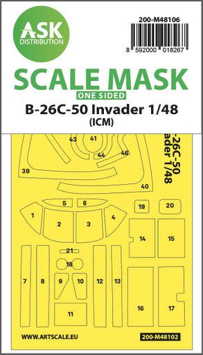 1/48 Art Scale B-26C-50 Invader one-sided mask self-adhesive pre-cutted for ICM