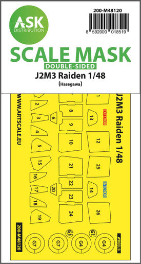 1/48 Art Scale J2M3 Raiden double-sided express mask, self-adhesive and pre-cutted for Hasegawa