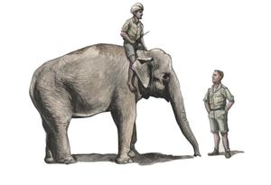 WWII RAF Mechanic in India+Elephant with Mahout (2 fig. + elephant) 1/48