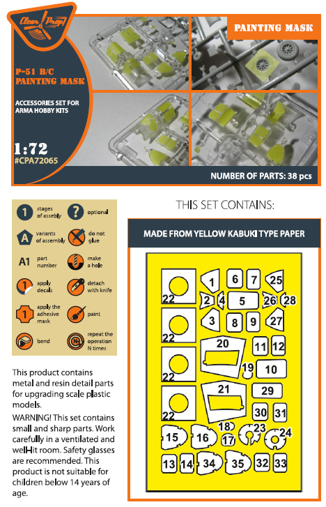 P-51B/C Mustang painting mask for Arma Hobby kits ye