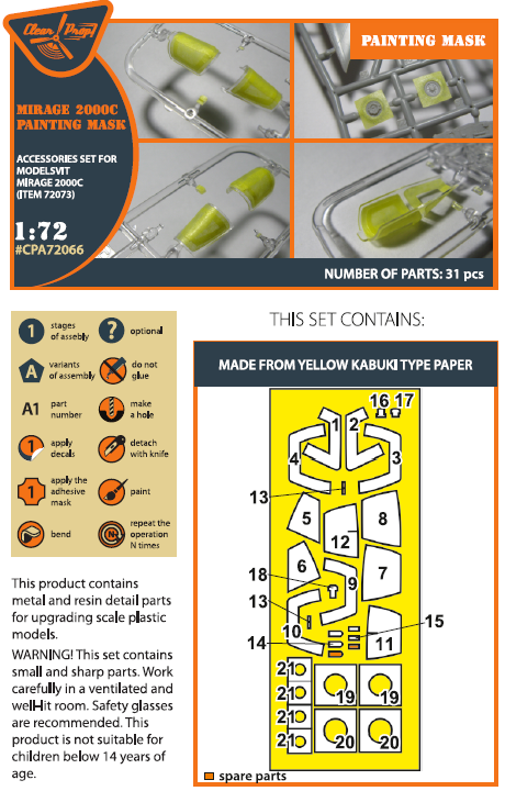 Mirage 2000C painting mask for Modelsvit kit (72073)