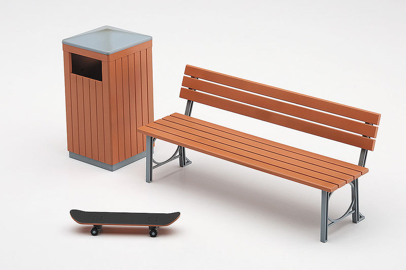 PARK BENCH & TRASH CAN