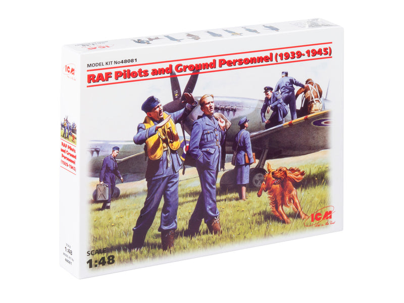 ICM48081 - 1/48 ICM RAF Pilots and Ground Personnel (1939-1945)  (7 figures - 3 pilots, 3 mechanics, 1 WREN member, and dog figure)