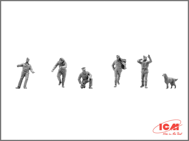 ICM48081 - 1/48 ICM RAF Pilots and Ground Personnel (1939-1945)  (7 figures - 3 pilots, 3 mechanics, 1 WREN member, and dog figure)