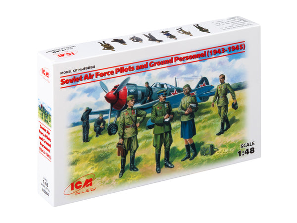 ICM48084 - 1/48 ICM Soviet Air Force Pilots and Ground Personnel (1943-1945)  (7 figures -  staff officer, 2 pilots, 3 mechanics, military servicewomen)