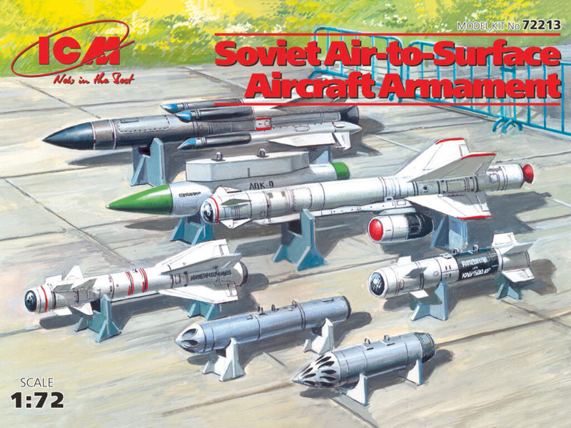 ICM72213 - 1/72 ICM Soviet Air-to-Surface Aircraft Armament (X-29T, X-31P, X-59M missiles, B-13L, B-8M1 rocket containers, KAB-500Kr bombs)