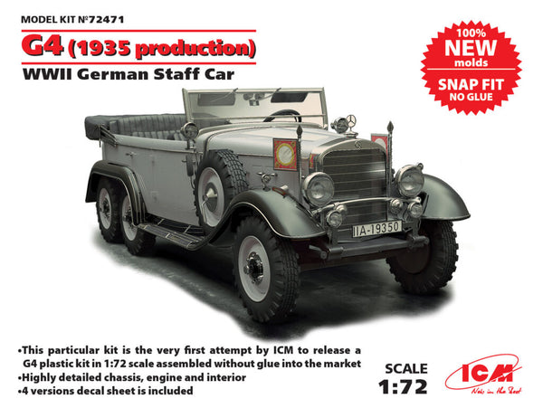 ICM72471 - 1/72 ICM G4 (1935 production), WWII German Staff Car,  snap fit/no glue