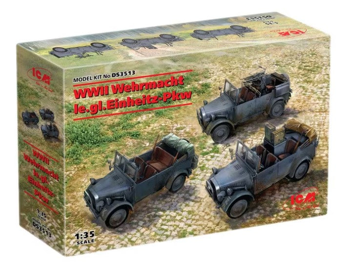 ICMDS3513 - 1/35 WWII Wehrmacht le.gl.Einheitz-Pkw (le.gl.Pkw Kfz.1, le.gl.Einheitz-Pkw Kfz.2, le.gl.Einheitz-Pkw Kfz.4)