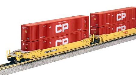 Kato N Gunderson MAXI-IV Well Car Set "TTX New Logo w/ CP Container"
