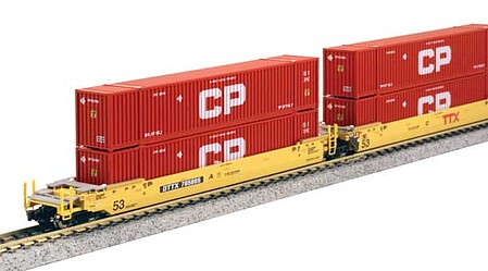 Kato N Gunderson MAXI-IV Well Car Set "TTX New Logo w/ CP Container"