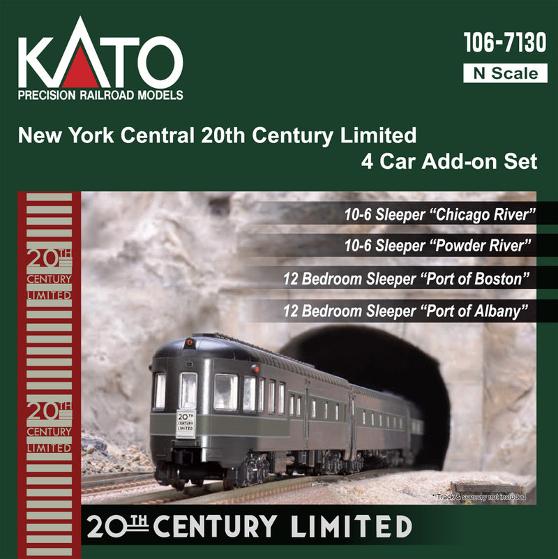 Kato USA Model Train Products N Scale New York Central 20th Century Limited 4-Car Add-on Set (106-7130)