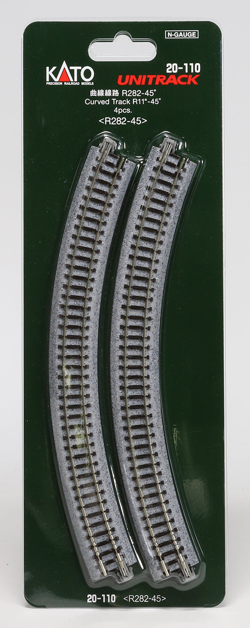 Kato USA Model Train Products Unitrack, 282mm (11") Radius 45-Degree Curve Track (4-Piece)