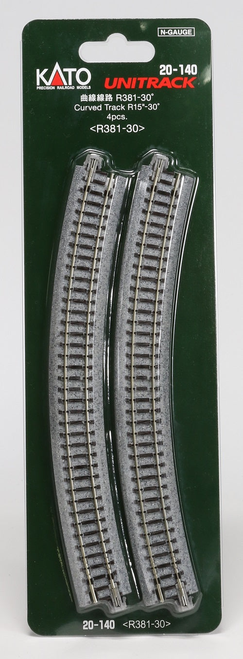 Kato USA Model Train Products Unitrack, 381mm (15") Radius 30-Degree Curve Track (4-Piece)