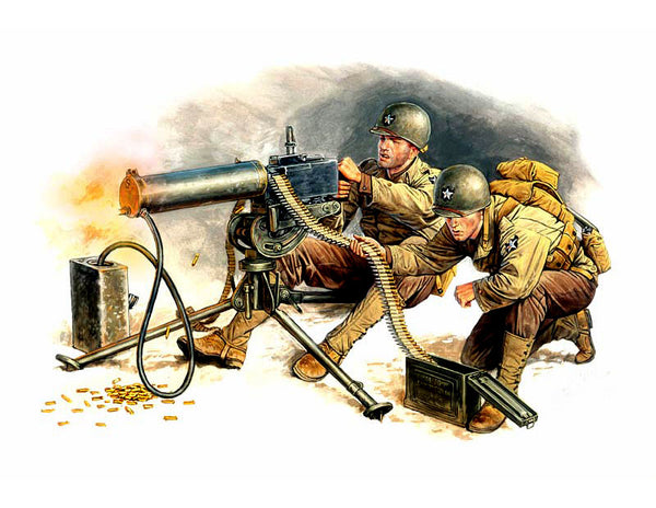 WWII US Machine Gunners (x2) w/Browning M1917A1 Machine Gun Plastic Mod