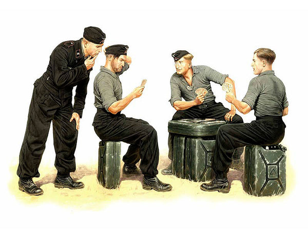 WWII German Tankmen Skats Players (x4) & Jerry Cans (x6)