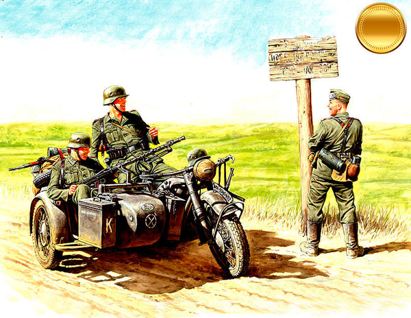 WWII German BMW R75 Motorcycle & 4 Riderss 1940