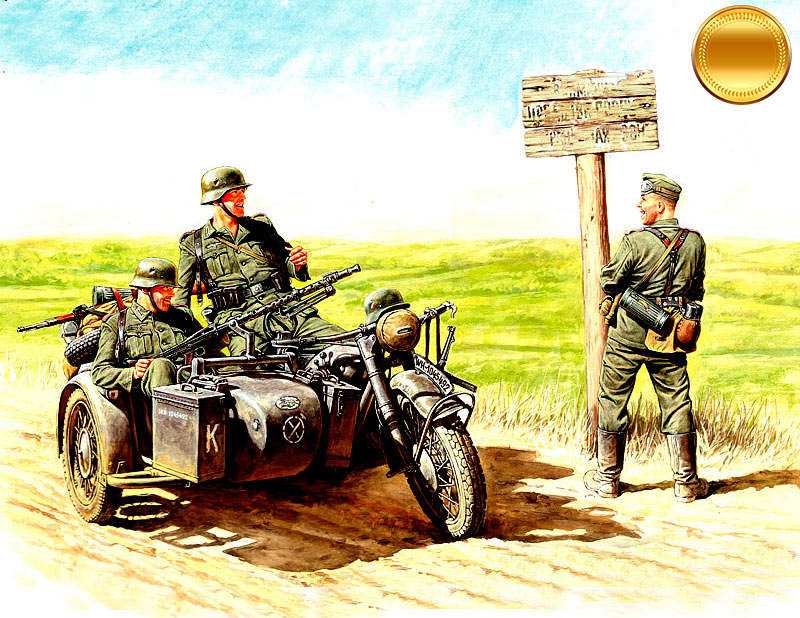 WWII German BMW R75 Motorcycle & 4 Riderss 1940
