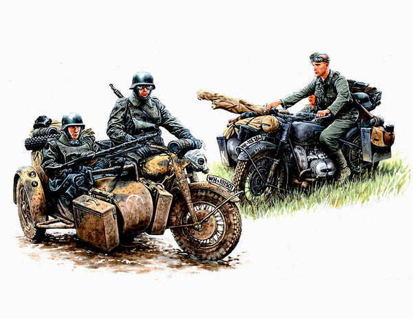 German Motorcycle Troops on the Move (x4)