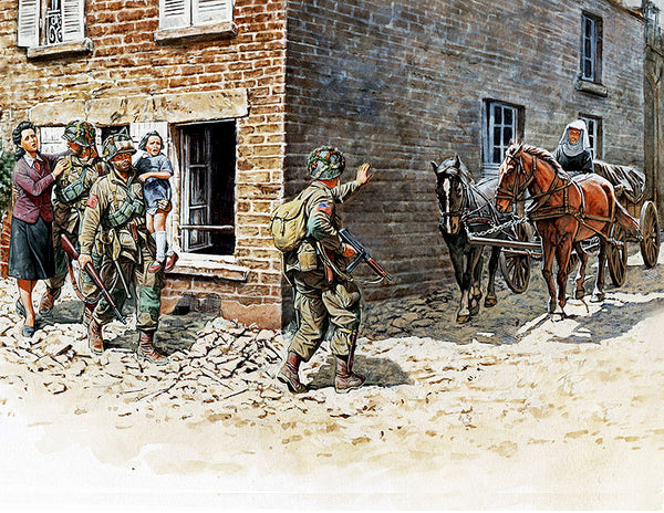 US Soldiers & Civilians France (6 Figs 2 Horses & Cart)