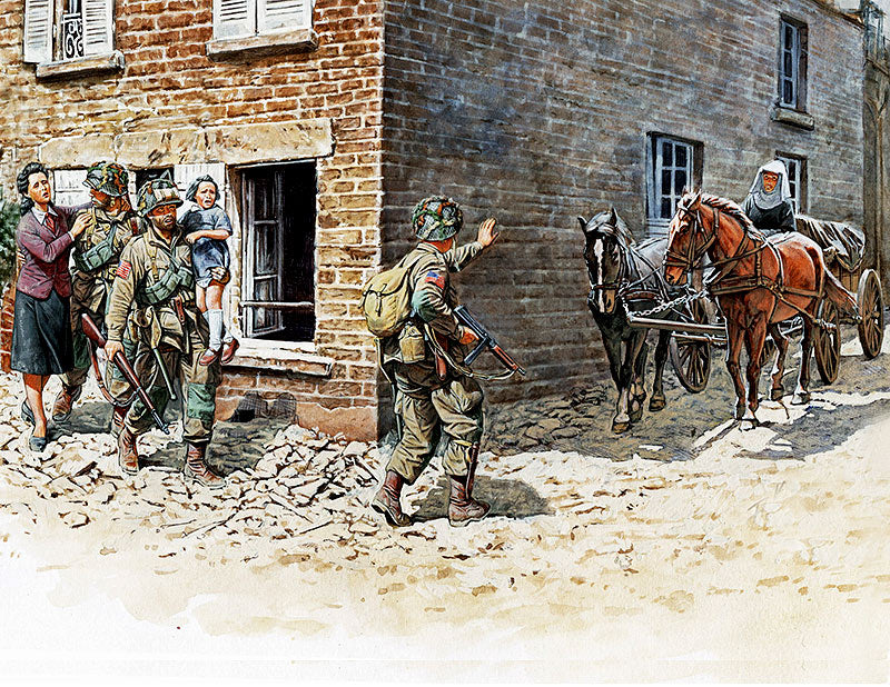 US Soldiers & Civilians France (6 Figs 2 Horses & Cart)