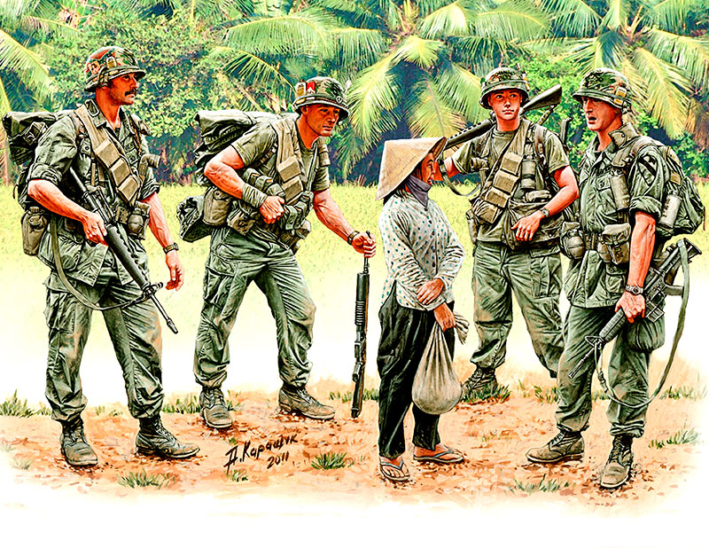 US Soldiers Patrolling Vietnam (4 & Woman)