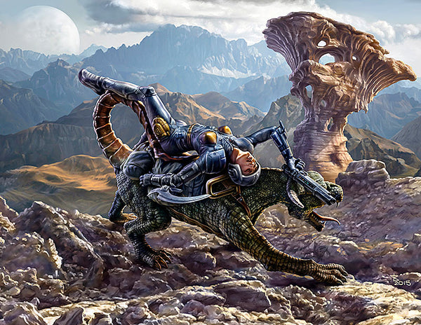World of Fantasy Graggeron & Halseya Female Warrior Lying on Animal