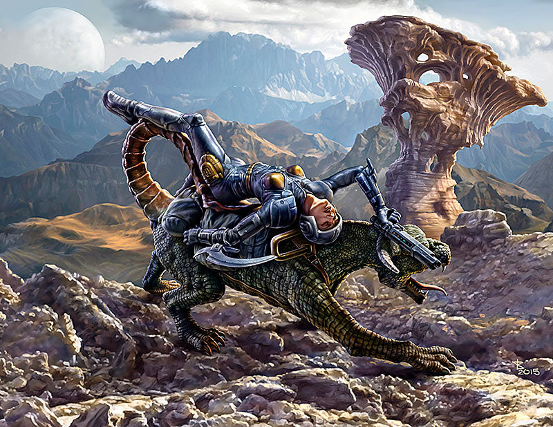 World of Fantasy Graggeron & Halseya Female Warrior Lying on Animal