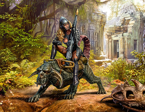 World of Fantasy Female Warrior Sitting on Animal