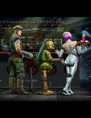 At the Edge of the Universe Space Mercenary w/Heavy Gun Robot & Android