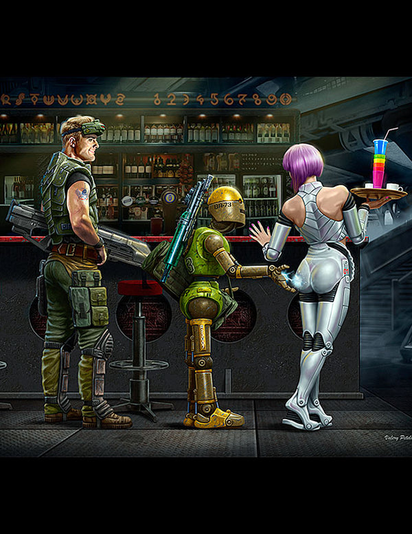 At the Edge of the Universe Space Mercenary w/Heavy Gun Robot & Android