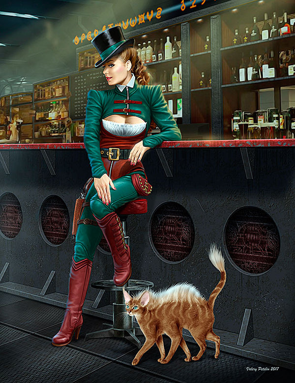 At the Edge of the Universe Female Grifter Fancy Dressed Sitting on Sto