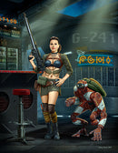 At the Edge of the Universe Female Warrior Holding Machine Gun & Fighti