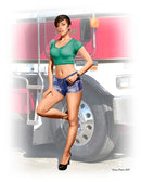 Mindy Looking for Trucker Standing wearing Crop-Top & Shorts