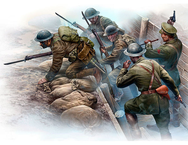 British Infantry Before the Attack WWI Era (5 figures & Trench) Plastic