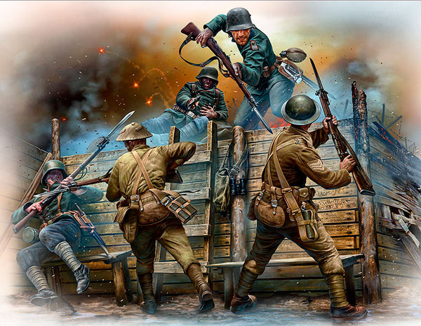 WWI Hand-to-Hand Fight German & British Infantrymen (x5)