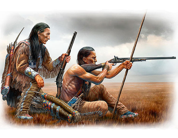 Remote Shot Indian Warriors Kneeling w/Rifles (x2)