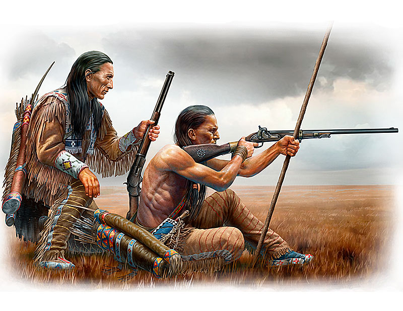 Remote Shot Indian Warriors Kneeling w/Rifles (x2)