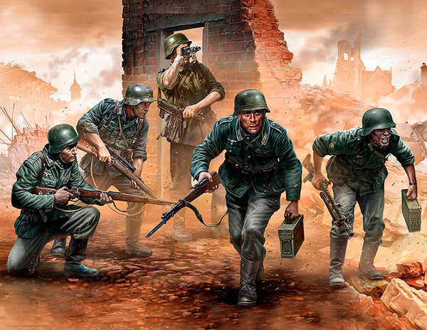 German Infantry on the Move Under Fire WWII Era Early (x5)
