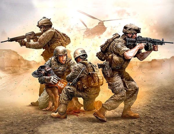 No Soldier Left Behind (MWD Down) US Army Soldiers (x4) & Wounded Dog K