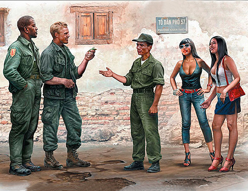 Somewhere in Saigon US Soldiers  Vietnamese Soldier & Prostitutes Vietn