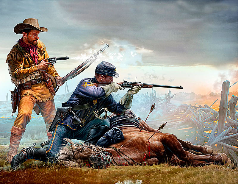 Final Stand US Cavalry Soldier Frontiersman & Down Horse Plastic Model