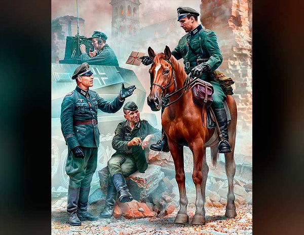 Urgent Dispatch WWII German Military Men (x4) & Horse