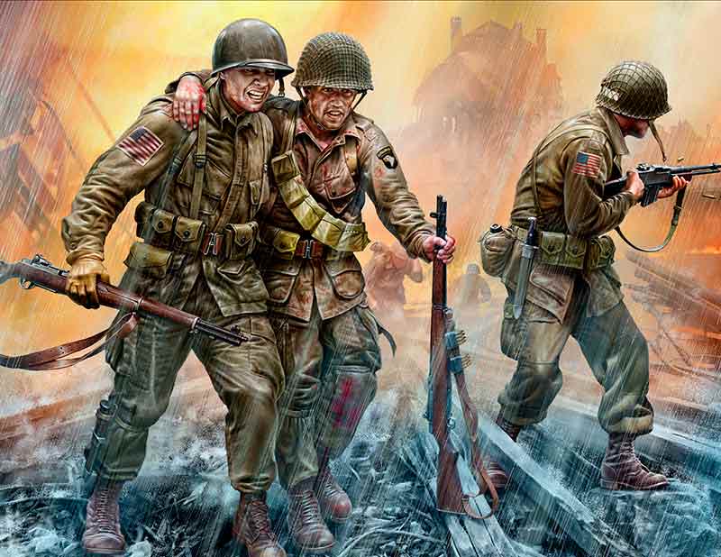 US Paratroopers w/Rifles 1944 (x3) Plastic Model Kit