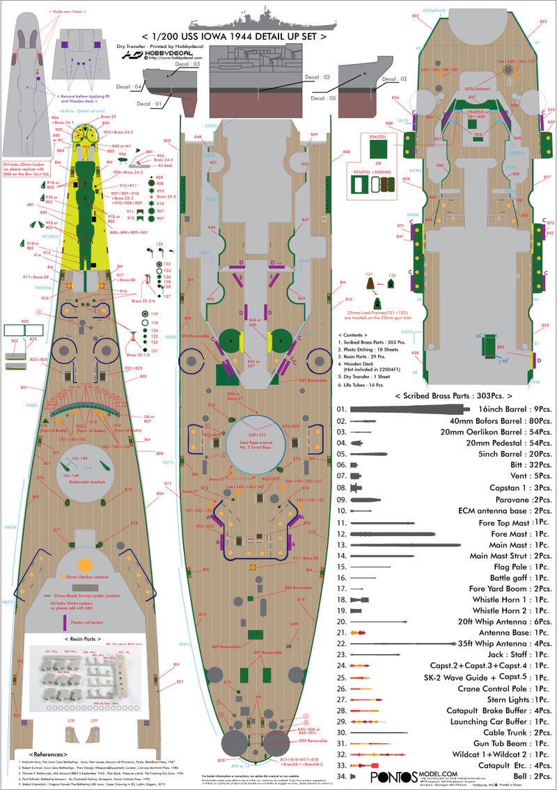 USS BB-61 Iowa 1944 Detail up set (Teak tone deck)